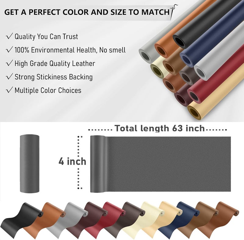 YAFLC Self Adhesive Leather Repair Tape Kit, 4"x 63" Leather Repair Patch for Furniture, Leather Repair Patch for Car seat, Sofas, Couch, Boat Seat Darker Grey - Image 5